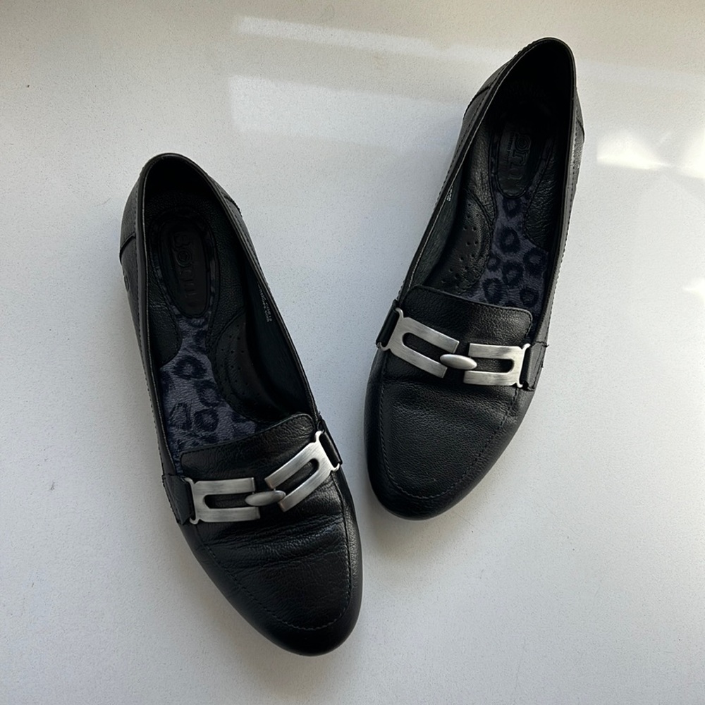 Born Black Loafer With brushed Silver Buckle  Size 7
